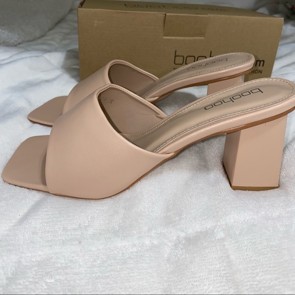 BooHoo Nude Square Toe Block Heel Mules - Picture 3 of 5